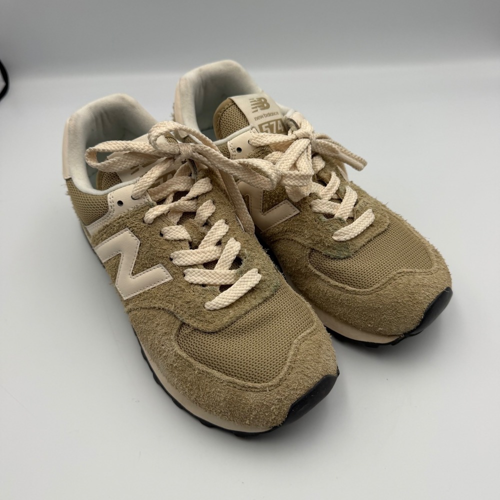 New Balance 574 Tan Hairy Suede Mesh Sneakers WL574CUL Womens 7 Mens 5.5